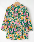 Plus Size Floral Long Sleeve V-Neck Babydoll Top