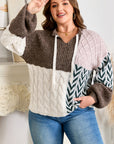 Plus Size Colorblock Cable Knit Tie Back Sweater