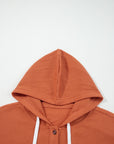 Stripe Waffle Patchwork Hooded Long Sleeve Top
