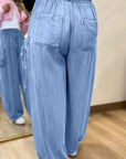 Denim Drawstring Pocket Elastic Waist Loose Pants