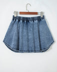 Denim Pearl Embellish Elastic Waist Mini Skort