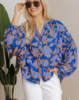 Floral Batwing Sleeve Button-Up Shirt
