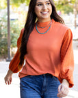 Solid Swiss Dot Balloon Sleeve Blouse