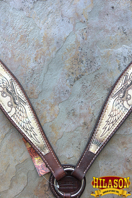 Hilason Western Horse Breast Collar Headstall American Leather Angel Wings