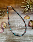 18-Inch Sterling Silver Pearl Necklace – Mixed Turquoise & Spiny Oyster (5mm)
