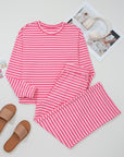 Stripe Drop Shoulder Top & Buttoned Pants Set
