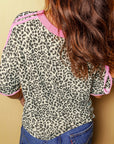 Leopard Contrast V-Neck Short Sleeve Top