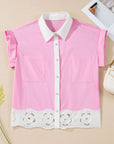 Floral Hollow Out Contrast Patchwork Shirt