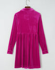 Velvet Ruffle Buttoned Long Sleeve Dress
