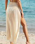 Shirred High Waist Side Slit Beach Maxi Skirt