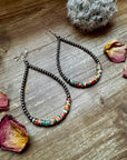 3 mm teardrop earrings Sterling Silver Pearls with orange spiny/Turquoise