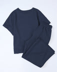 Solid Textured T-Shirt and Drawstring Pants Set