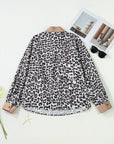 Plus Size Leopard Contrast Trim Half Button Top
