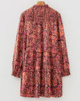 Floral Shirred Mock Neck Long Sleeve Mini Dress