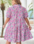 Plus Size Floral Half-Button Puff Sleeve Dress