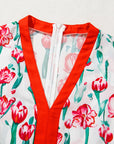 Floral Contrast Trim V-Neck Babydoll Dress