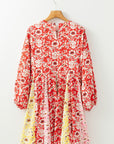 Floral Patchwork Long Sleeve Pleated Mini Dress