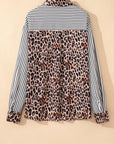 Stripe Leopard Patchwork Long Sleeve Buttoned Shirt