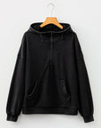 Solid Half-Zip Kangaroo Pocket Baggy Hoodie