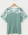 Plus Size Camo Patchwork Ribbed V-Neck Tee
