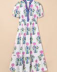 Julietta Floral Puff Short Sleeve V Neck High Waist Maxi Dress