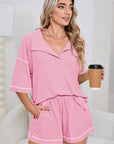 Colorblock Trim Waffle Knit Top and Shorts Set