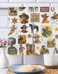Vintage Cowboy Collage Dish Towel Set of 2 Made in America