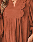 Alyssa Split Neck Scallop Detail Pleated Corduroy Mini Dress