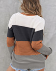Colorblock Stripe Round Neck Pullover Sweater
