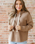 Ribbed Knit Leopard & Lace Drawstring Hoodie