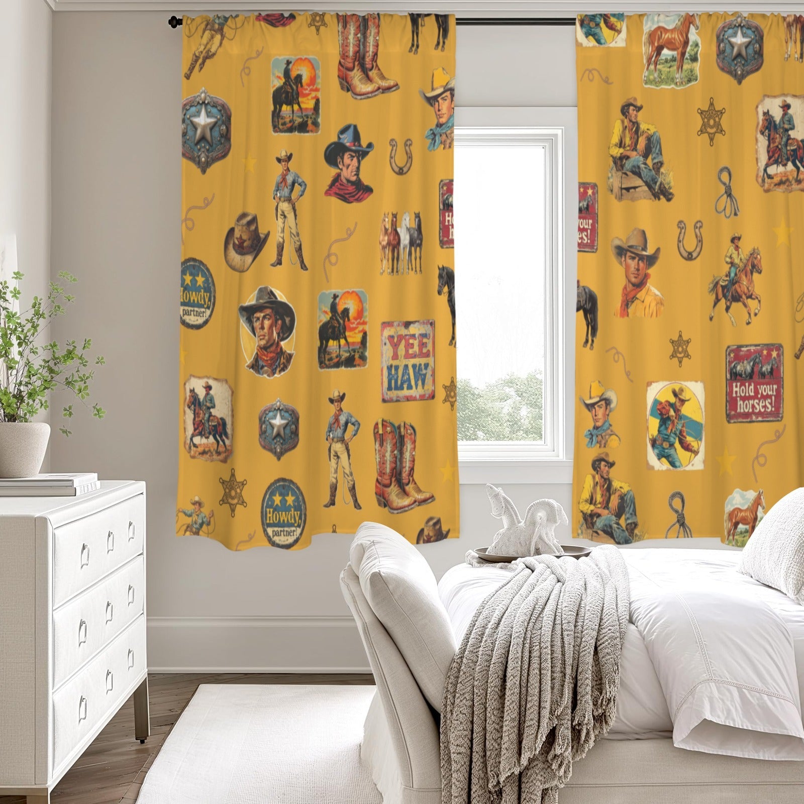 Vintage Cowboy Collage Western Curtains 52" x 63" Made in America