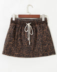 Leopard Denim Drawstring Elastic Waist Skort