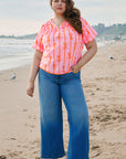 Plus Size Bow Tie V-Neck Puff Sleeve Blouse
