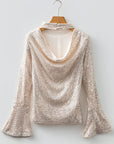 Solid Sequin Backless Bell Sleeve Top