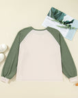 Plus Size Colorblock Waffle Knit Long Sleeve Top