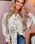 Floral Silky Button-Up Long Sleeve Shirt