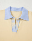 Stripe Colorblock Collared Drop Shoulder Sweater