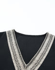 Lace Trim V-Neck Short Sleeve Casual Blouse