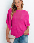 Pointelle Knit Scallop Edge Short Sleeve Top