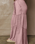 Mineral Wash Patchwork Tiered Wide Leg Pants