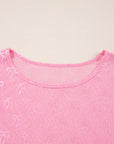 Plus Size Bow Tie Mesh Embroidered Long Sleeve Top