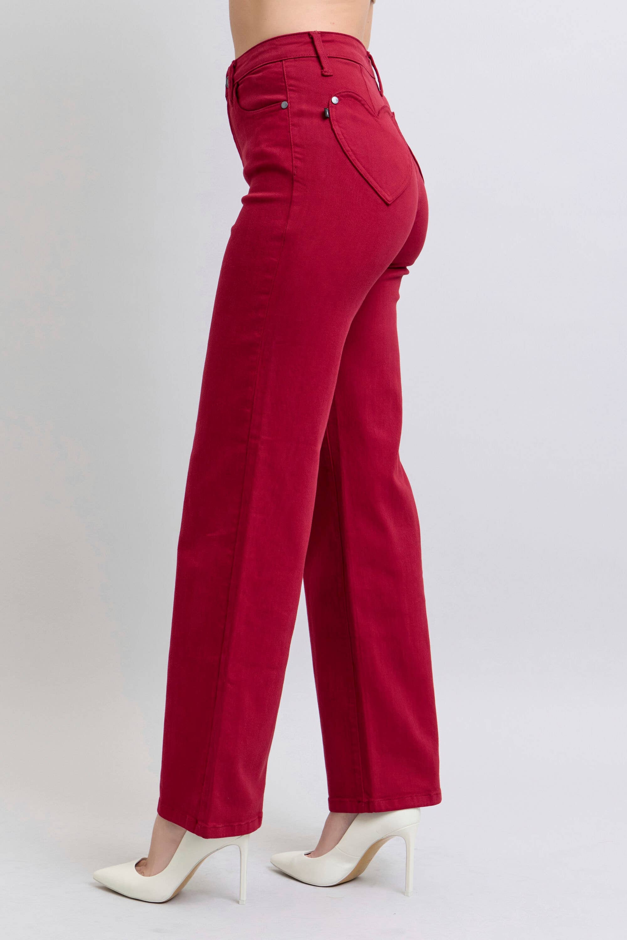Heart Shaped Back Pockets High Waisted 90's Straight: Scarlet