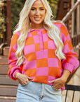 Checker Polo Collar Baggy Knit Sweater