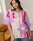 Flower Patch Stripe Colorblock Short Sleeve Top