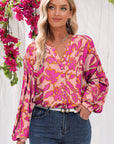 Floral Batwing Sleeve Button-Up Shirt