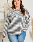 Plus Size Stripe Star Stitch Long Sleeve Top