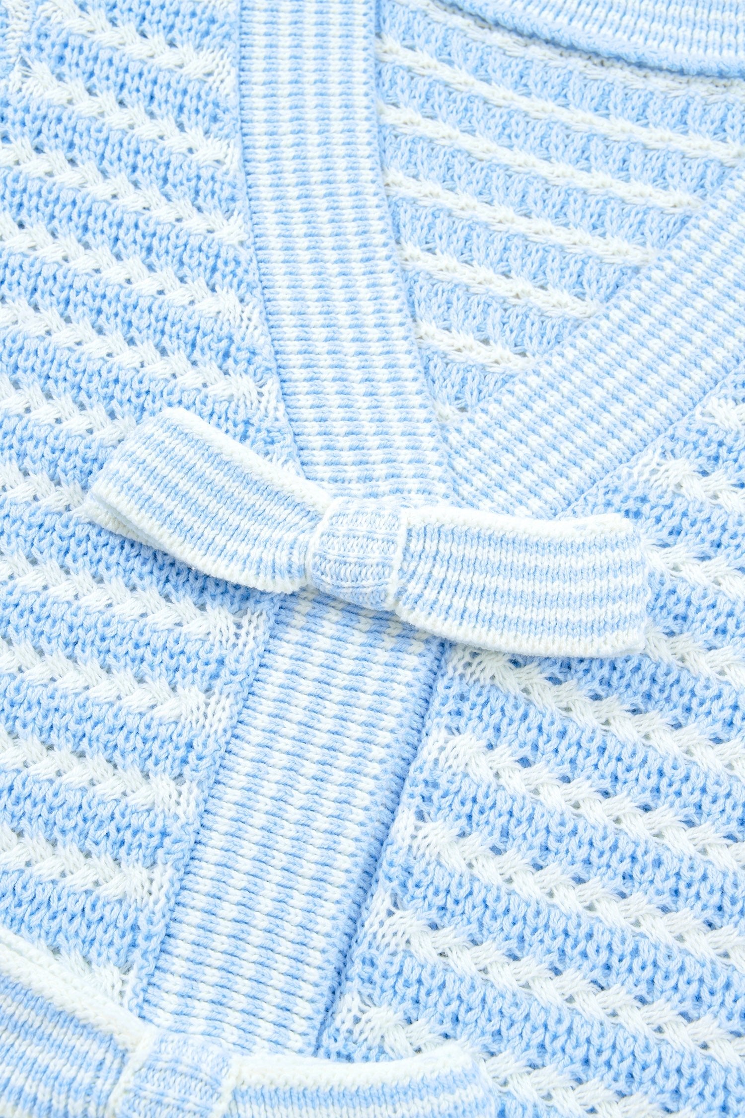 Stripe Bow Tie V-Neck Short Sleeve Sweater