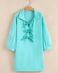 Bow Collared 3/4 Sleeve Side Pocket Mini Dress