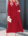 Floral Embroidered Long Sleeve Tiered Maxi Dress