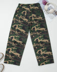 Camo Denim Patch Pocket Drawstring Barrel Leg Jeans